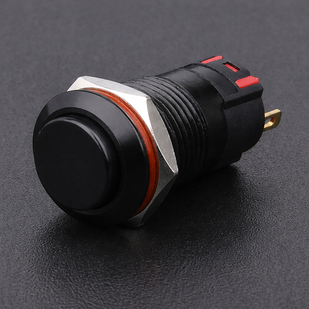 Công tắc nút nhấn kim loại 12mm vỏ màu đen 12V 24V chống nước chống gỉ sét
