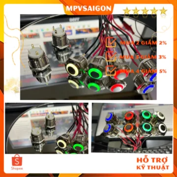 Công tắc 16mm 12V 24V Đầu cao thân ngắn 4 chân hàn