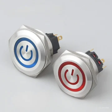 Công tắc nút nhấn kim loại LED 30mm hình nguồn nhấn khóa/...