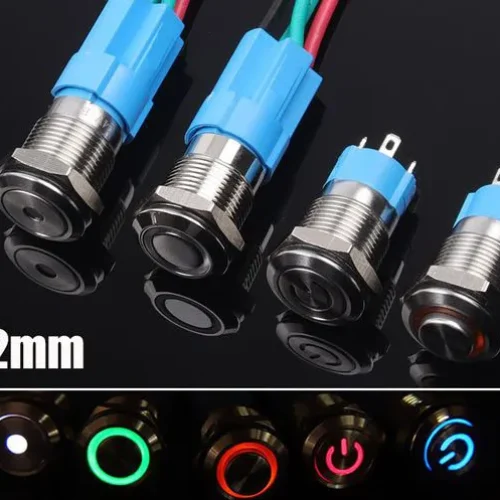 Công tắc 12mm LED tròn chân hàn dây nhấn khóa/nhấn nhả