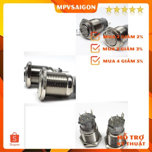 Công tắc Kim loại 16mm nhấn nhả/nhấn khóa 12V 24V chống nước chống gỉ sét