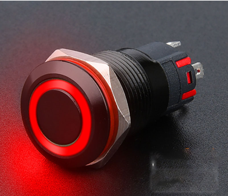 Công tắc nút nhấn kim loại LED 16mm vỏ đen chống nước chống gỉ sét- 16mm LED Black momentary push - Ảnh 3