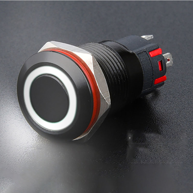 Công tắc nút nhấn kim loại LED 16mm vỏ đen chống nước chống gỉ sét- 16mm LED Black momentary push - Ảnh 4