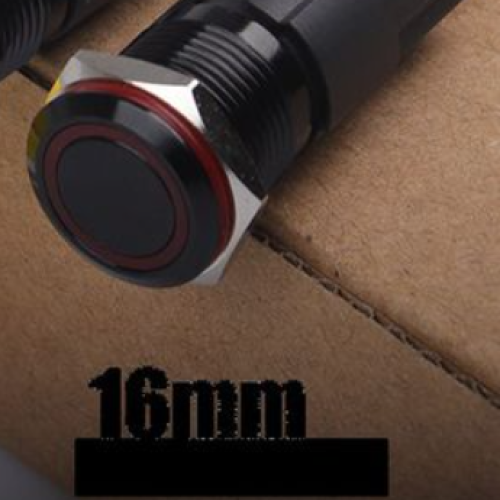 Công tắc nút nhấn kim loại LED 16mm vỏ đen chống nước chống gỉ sét- 16mm LED Black momentary push