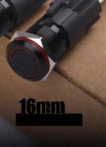 Công tắc nút nhấn kim loại LED 16mm vỏ đen chống nước chống gỉ sét- 16mm LED Black momentary push