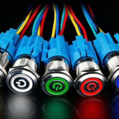 Công tắc nút nhấn kim loại LED 19mm hình nguồn nhấn khóa/ nhấn nhả 12V 24V