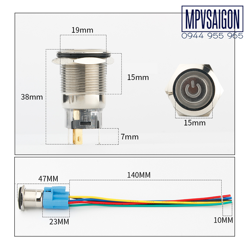 Công tắc kim loại LED 19mm hình nguồn 12V 24V Nhấn nhả - Ảnh 8