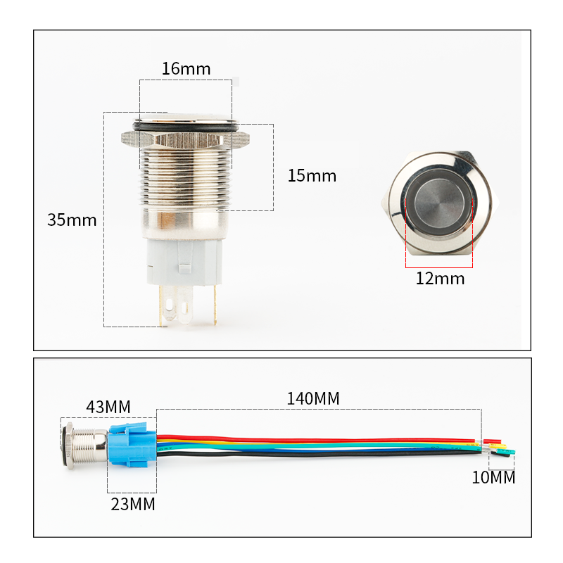 Công tắc kim loại 16mm LED tròn nhấn khóa/ Locking 12V~24V - Ảnh 6