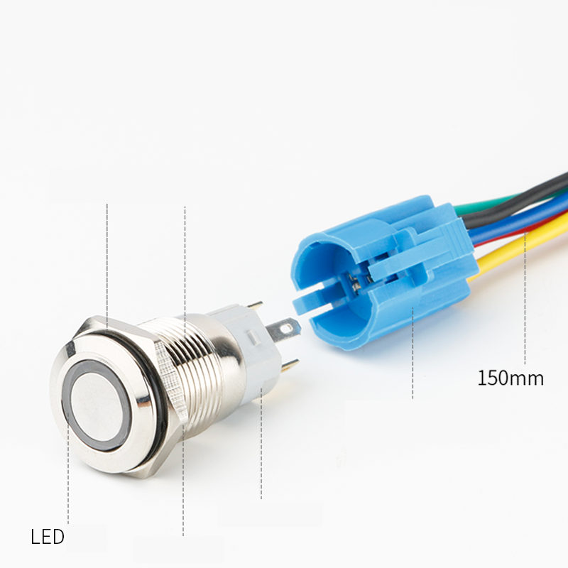 Công tắc kim loại 16mm LED tròn nhấn khóa/ Locking 12V~24V - Ảnh 5