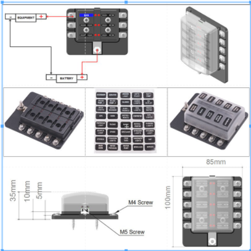 Hộp cầu chì 8 cổng chuyên dụng có nắp che 12V