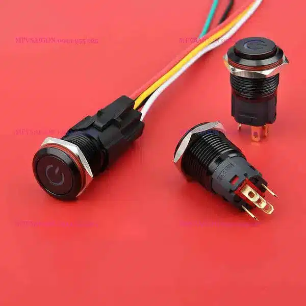 Công tắc kim loại 16mm LED tròn vỏ đen 12V~24V