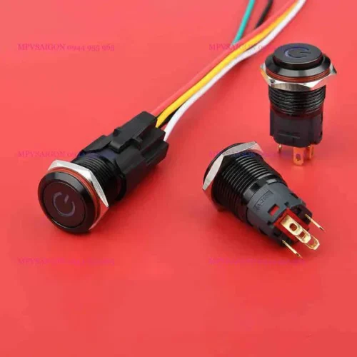 Công tắc kim loại vỏ đen 19mm LED tròn – Nhấn khóa 12V~24V 4A