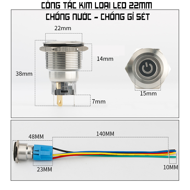 Công tắc LED 22mm hình LED nguồn 12V 24V nhấn khóa - Ảnh 2