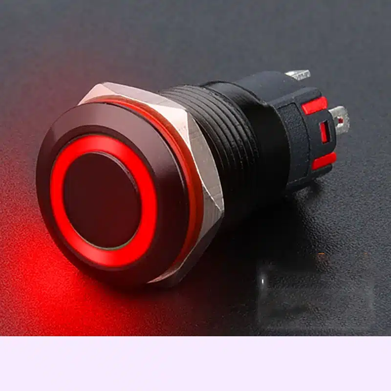 Công tắc kim loại 16mm LED tròn vỏ đen 12V~24V - Ảnh 2