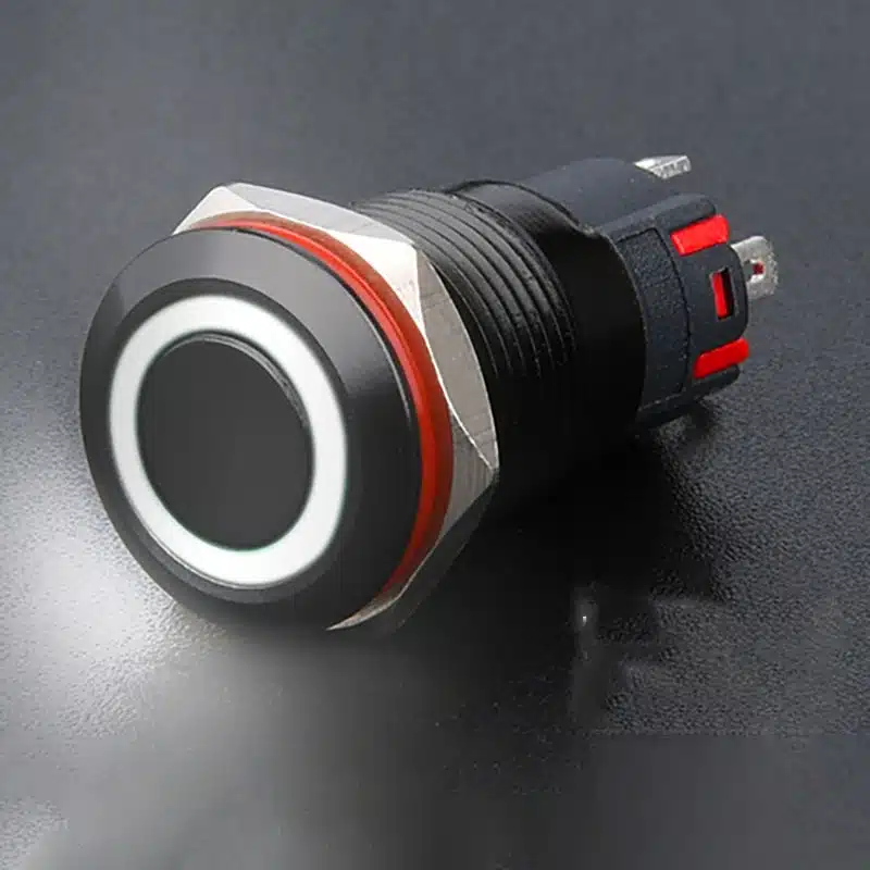 Công tắc kim loại 16mm LED tròn vỏ đen 12V~24V - Ảnh 3