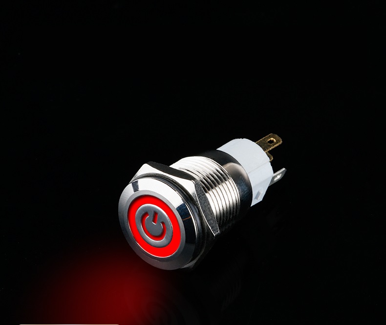 Công tắc kim loại LED 19mm hình nguồn 12V 24V Nhấn nhả - Ảnh 3