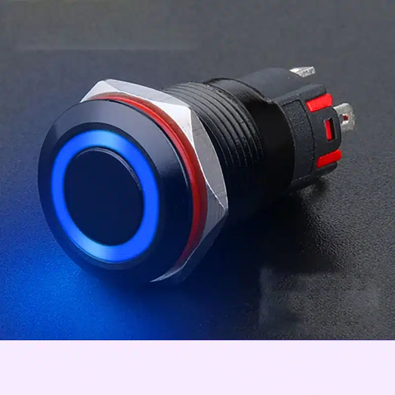 Công tắc kim loại 16mm LED tròn vỏ đen 12V~24V - Ảnh 4