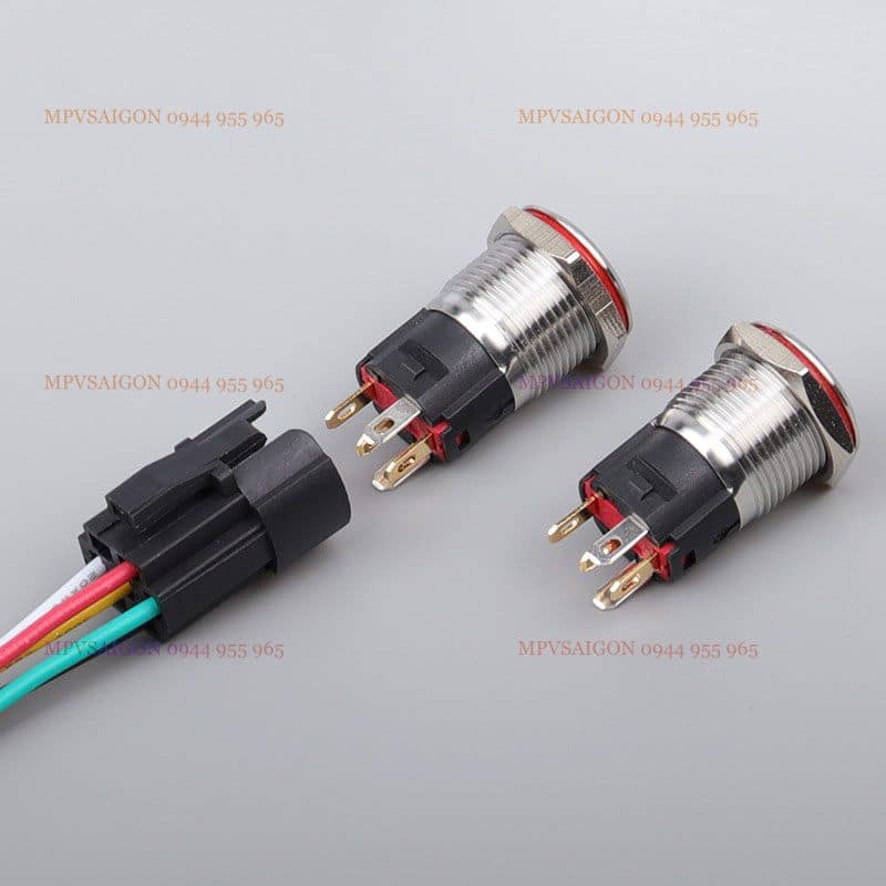 Công tắc LED 16mm tròn đầu cao có giắc cắm 12V 24V chống nước chống gỉ ô tô - Ảnh 2