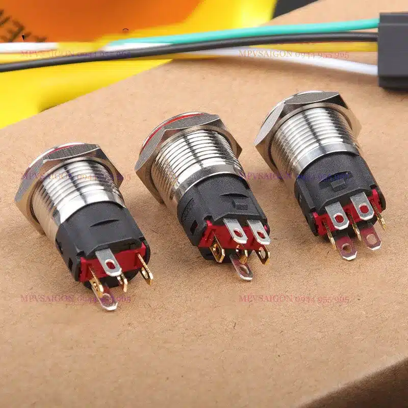 Công tắc LED 16mm tròn đầu cao có giắc cắm 12V 24V chống nước chống gỉ ô tô - Ảnh 3