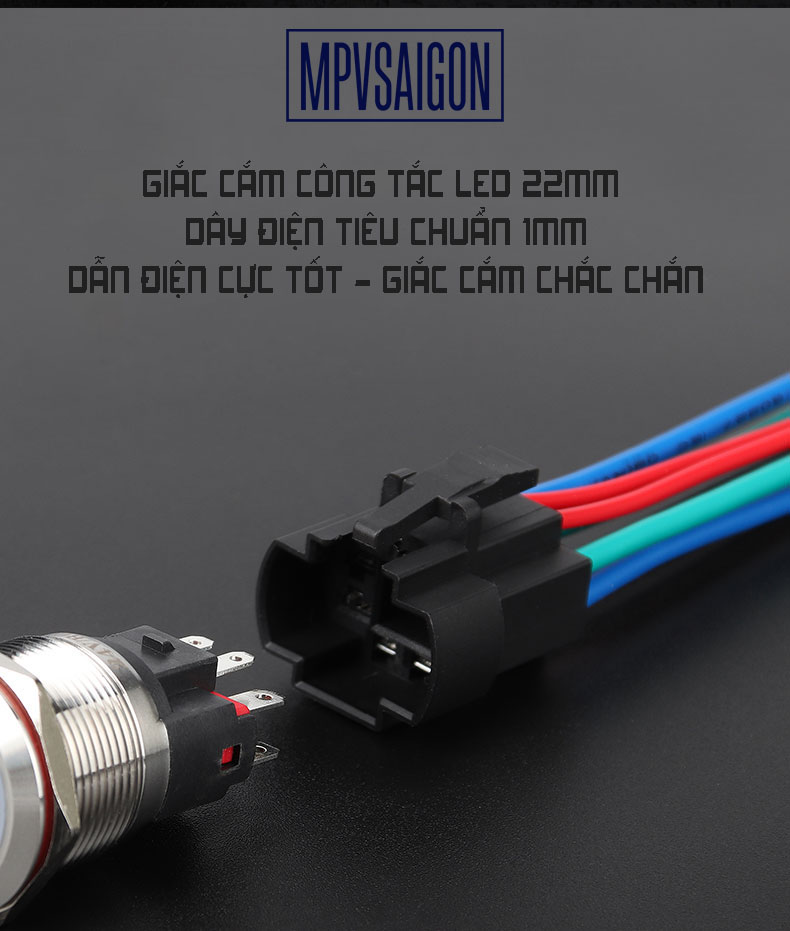 Công tắc 22mm kim loại chân giắc cắm khóa - Ảnh 2