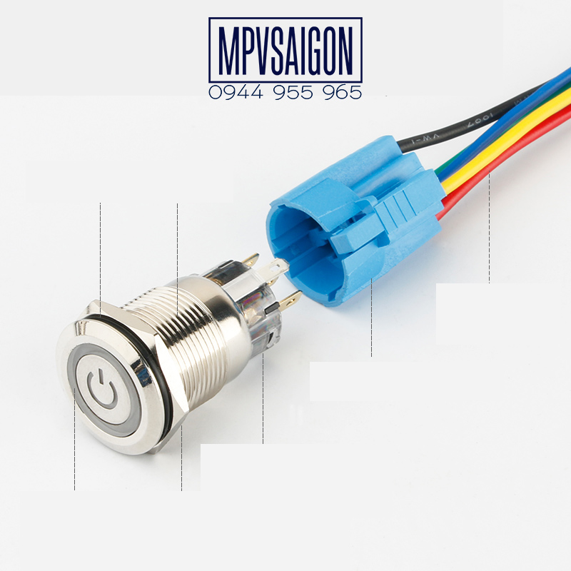 Công tắc kim loại LED 19mm hình nguồn 12V 24V Nhấn nhả - Ảnh 7