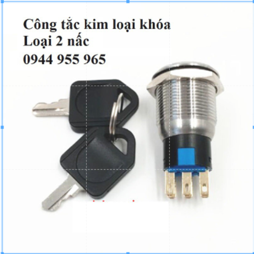 Công tắc kim loại chìa khóa 19mm 12V 24V 220V chống nước chống gỉ sét ô tô Không giắc,1 nấc ( 1 chức năng)