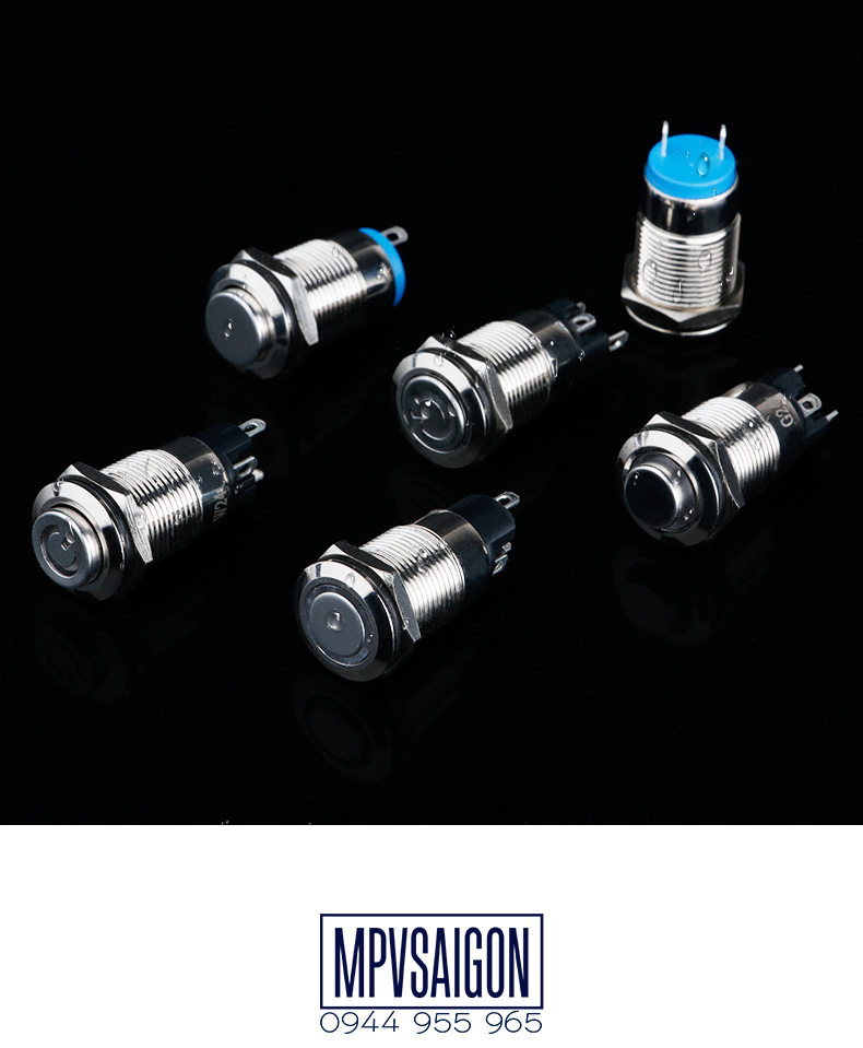 Công tắc kim loại 12mm hình nguồn 12V/24V chống nước