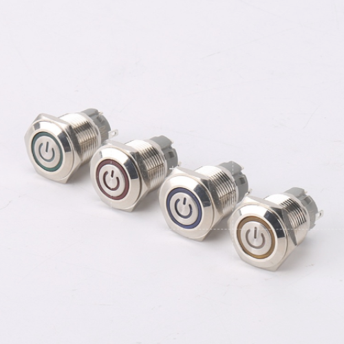 Công tắc nút nhấn 16mm LED hình nguồn nhấn khóa thân ngắn