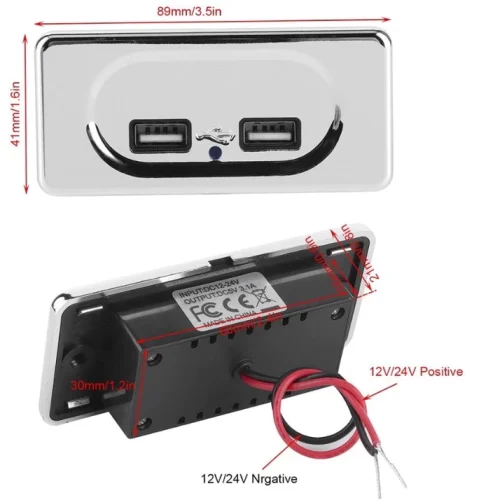 Sạc USB mặt chữ nhật kép đôi 12V 24V 3.1A Tích hợp LED cho ô tô xe khách limousine